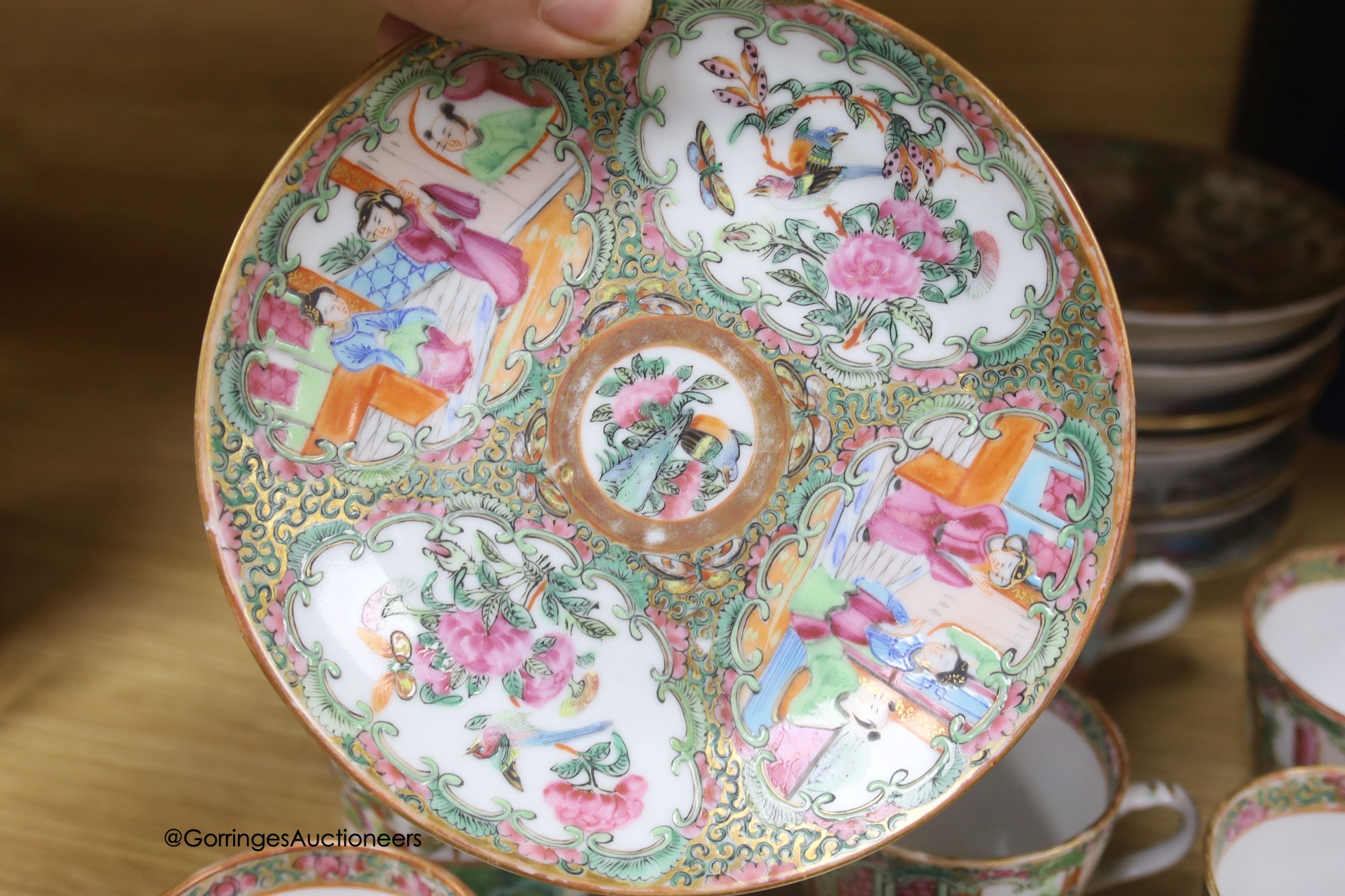 Ten 19th century Chinese famille rose cups and saucers